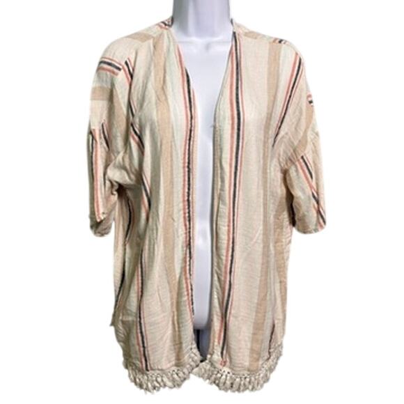 Skies are Blue Fringe Kimono Womens M/L Striped Coastal Resortwear Boho Beach - Picture 1 of 8